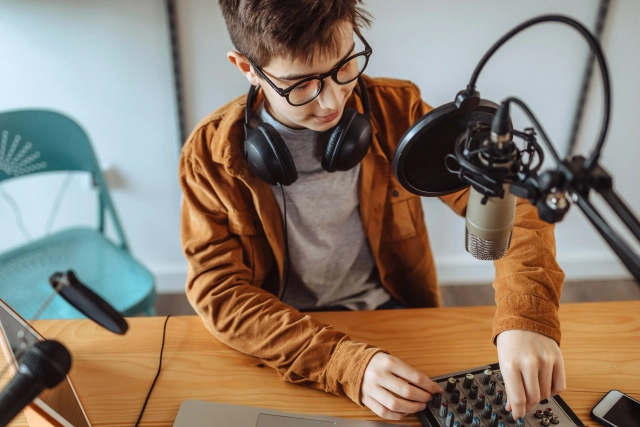 Student creating their podcast