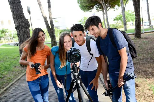 group of young people during outdoor photo course