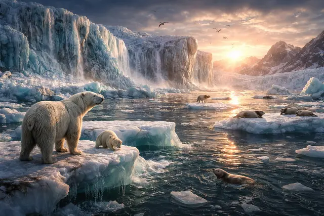 How is human-driven Arctic ice loss altering habitat and prey access for polar bears, and how does this change intensify their ecological, physiological, and behavioral vulnerability?