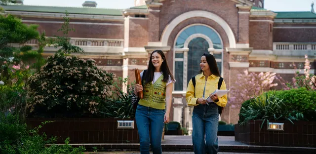 Students walking on campus during their summer program